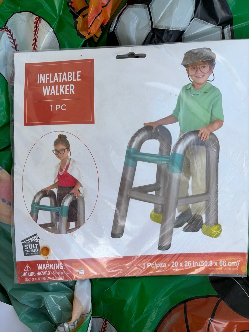 Inflatable Walker Toy with Teal Support and Yellow Feet